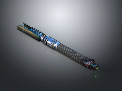Futuristic Sci-Fi Energy Weapon With Metallic Blue Silver Design And Grid Grip Details 3d model