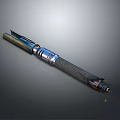 Futuristic Sci-Fi Energy Weapon With Metallic Blue Silver Design And Grid Grip Details