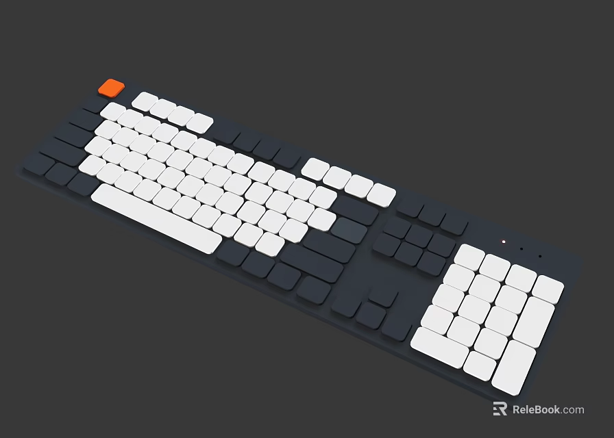 Ergonomic Mechanical Keyboard With Black And White Design And Orange Accent Key 3d model