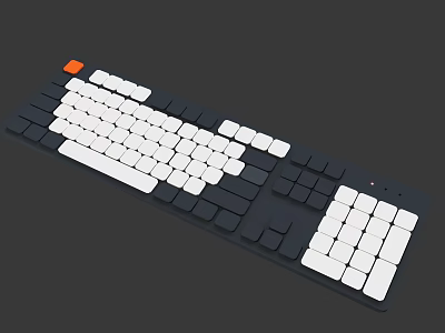 Ergonomic Mechanical Keyboard With Black And White Design And Orange Accent Key 3d model