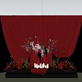 Stunning Wedding Decoration On Black Stage With Red Curtains White Flowers And Candles