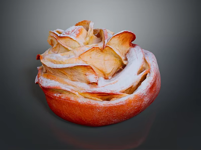 Rose Shaped Apple Pastry Topped With Powdered Sugar On Dark Background 3d model
