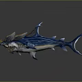 Mythical Blue Shark Game Movie Character With Wing like Fins And Colorful Stripes