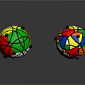 Colorful Geometric Spherical Structures With Multicolored Panels And Black Vertex Details