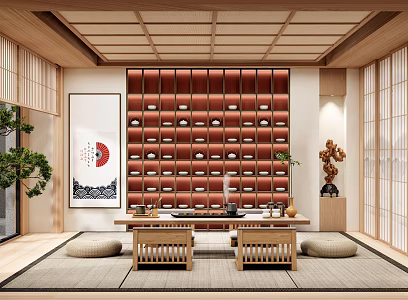 Japanese Style Tea Room Tatami Tea Room Home Tea Room Tea Table and Chair Decorative Cabinet 3d model