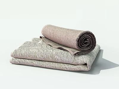 Soft Textured Cotton Towels in Neutral Hues Stacked and Rolled Neatly with Linen Accents 3d model