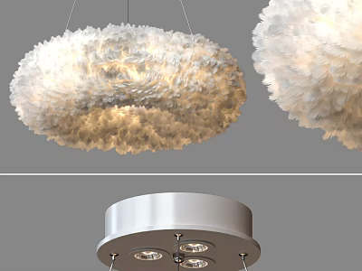 White Fluffy Feather Chandeliers With Silver Base Multi Bulb Modern Design 3d model