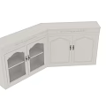 White Curved Cabinet With Glass Doors Black Handles And Decorative Carvings