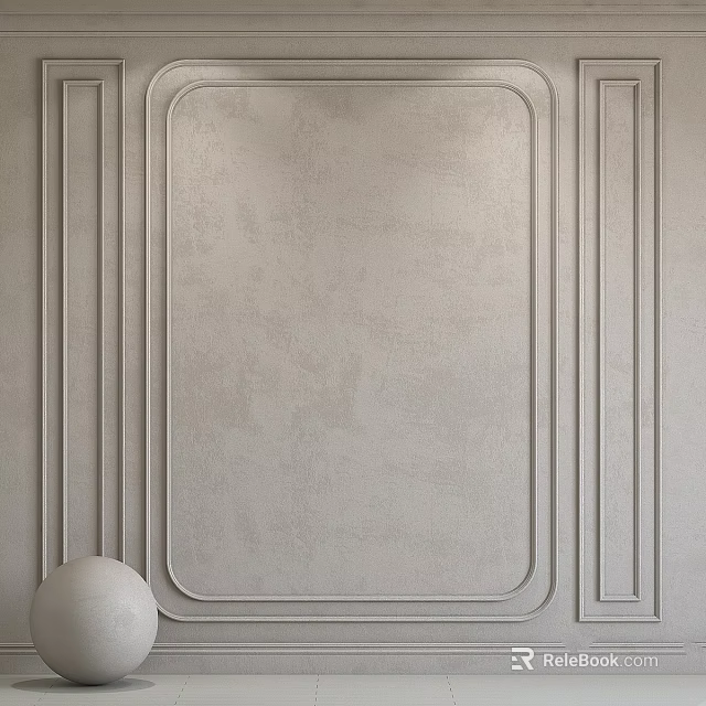 Light Gray Wall With Decorative Moldings Textured Surface And White Spherical Decor 3d model 
