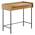 Modern Walnut Desk With Black Metal Frame Multiple Drawers And Minimalist Design