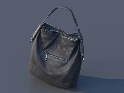 Black Leather Handbag With Handheld Strap And Zipper Pocket Modern Design 3d model