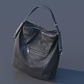 Black Leather Handbag With Handheld Strap And Zipper Pocket Modern Design