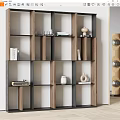 Modern Wooden and Black Frame Bookcase with Layered Shelves Books Decorative Items and Radio
