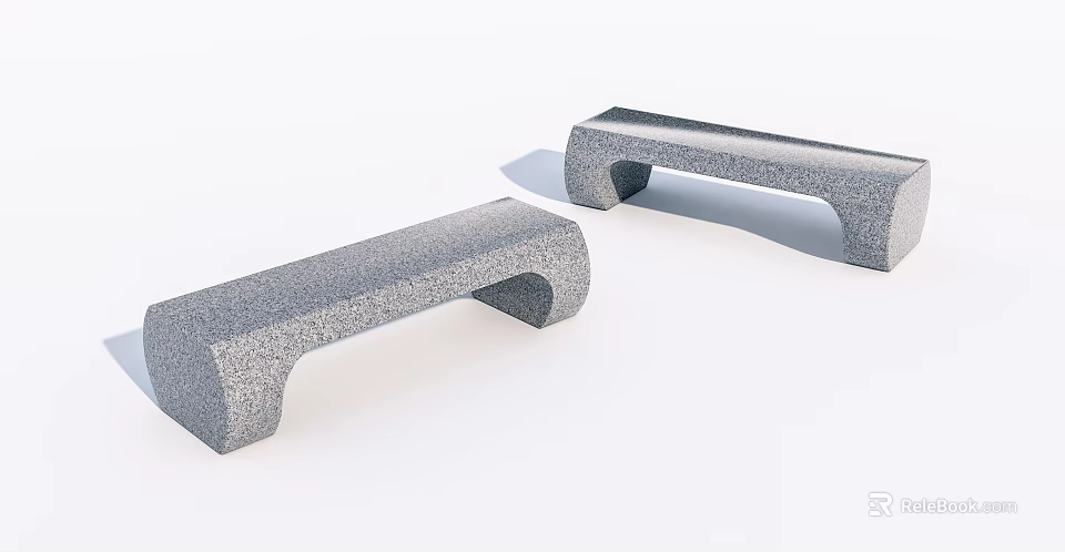 Two Gray Textured Stone Outdoor Chairs With Simple Design And Arched Support Structure 3d model