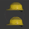 Four Reflective Golden Safety Helmets Displayed on Dark Background