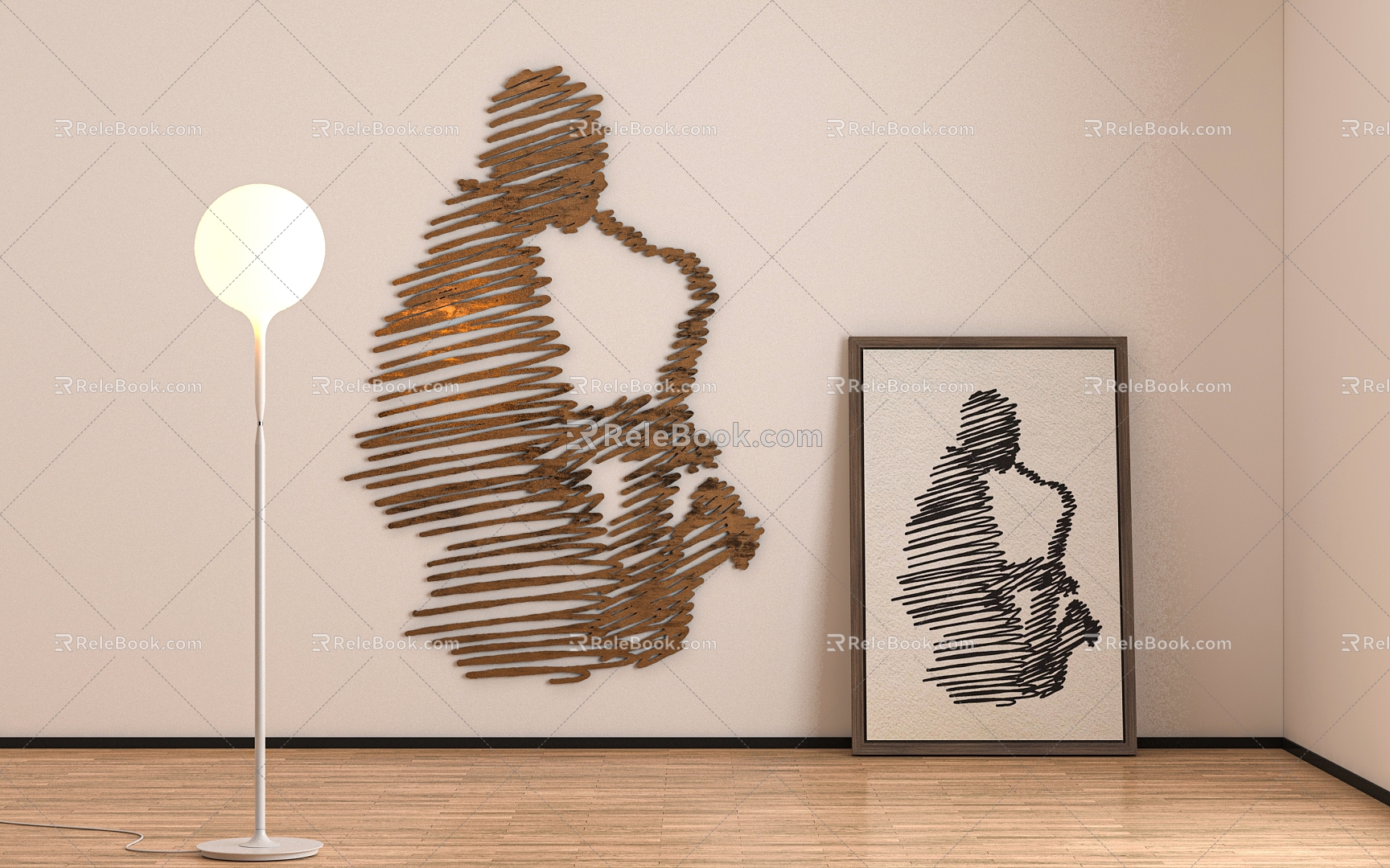 The performer abstract painting art painting carving basket empty decorative painting wall painting figure painting creative floor lamp 3d model