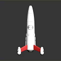 White Model Rocket With Red Stands And E Logo On Reflective Surface 3d model