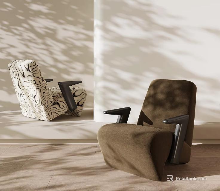 Modern Casual Sofa Combination With Zebra Pattern And Brown Upholstered Seats 3d model