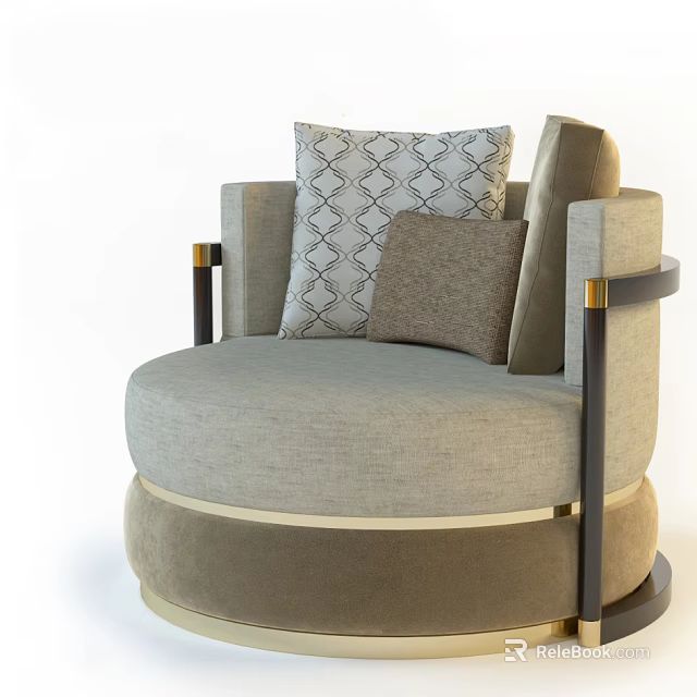 Modern Light Gray Single Sofa With Beige Metal Accents And Geometric Pattern Solid Color Pillows 3d model