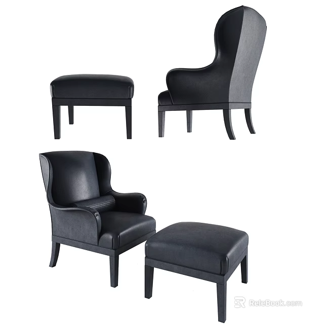 Modern Black Leather Single Sofa Design With Matching Ottoman And Comfortable Seating 3d model