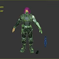 3D Game Movie Character in Dark Blue Combat Suit with Tech Accents and Weapon Accessories
