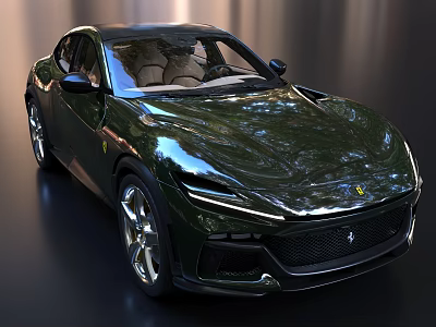 Shiny Dark Green Ferrari SUV With Modern Lines Brown Interior And Front Fascia Design 3d model