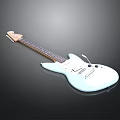 White Electric Guitar With Wooden Neck Steel Strings And Pickups On Black Background