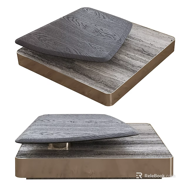 Stylish Modern Coffee Table Featuring Wood Grain Top And Metal Frame With Gray Cushion 3d model 