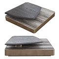 Stylish Modern Coffee Table Featuring Wood Grain Top And Metal Frame With Gray Cushion