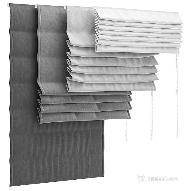 Gray Linen Curtains With Folded Design And Textured Fabric For Home Decor 3d model 