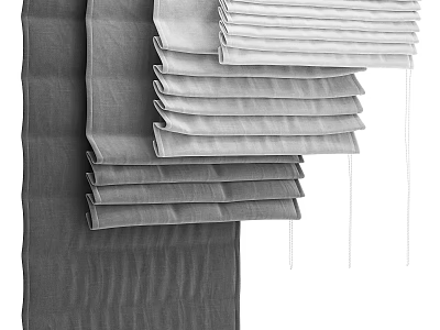 Gray Linen Curtains With Folded Design And Textured Fabric For Home Decor 3d model