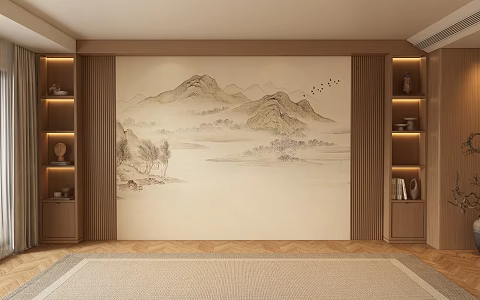 New Chinese living room background wall 3d model
