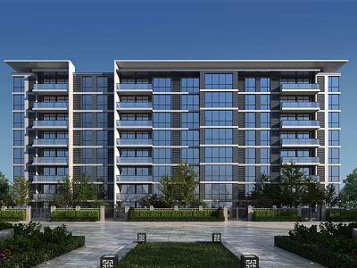 Modern Multi Storey Residential Building With Glass Curtain Walls And Greenery Courtyard 3d model