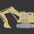 Large Yellow Tracked Excavator with Long Mechanical Arm and Bucket on Dark Background with Reflection