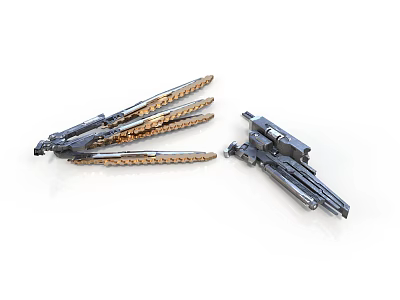 Set Of Mechanical Metal Tools With Serrated Blades And Industrial Components 3d model