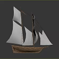 Sailing Ship With White Sails And Wooden Hull On Gray Background