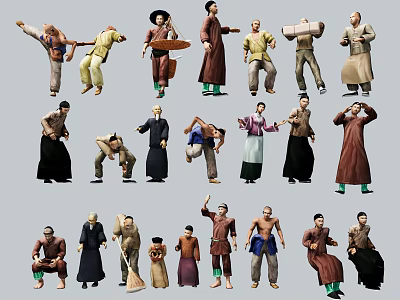 Traditional Costume Figurines With Various Daily Life Poses For Home Decoration 3d model
