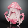 Pink Mushroom Character With White Spots Long Hair Pink Gloves And Closed Eyes