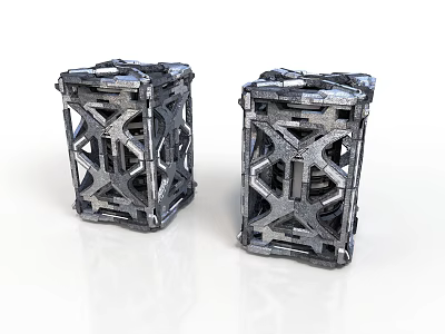 Industrial Metal Structural Components With Cube Shape And Grid Design Details 3d model