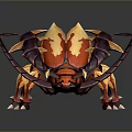 Vibrant Orange Red Beetle Creature With Long Curved Antennae Spiked Exoskeleton And Multiple Legs