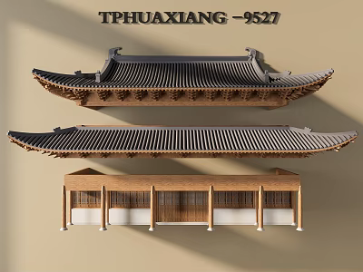 TPHUAXIANG 9527 Classic Chinese Wooden Roof Eaves With Corridor Structure Design 3d model