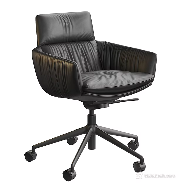 Modern Black Leather Office Chair With Swivel Armrests And Rolling Casters Design 3d model 