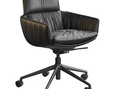 Modern Black Leather Office Chair With Swivel Armrests And Rolling Casters Design 3d model
