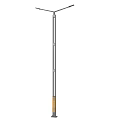 Public Street Light With Tall Metal Pole Double Lighting Arms And Yellow Base Design
