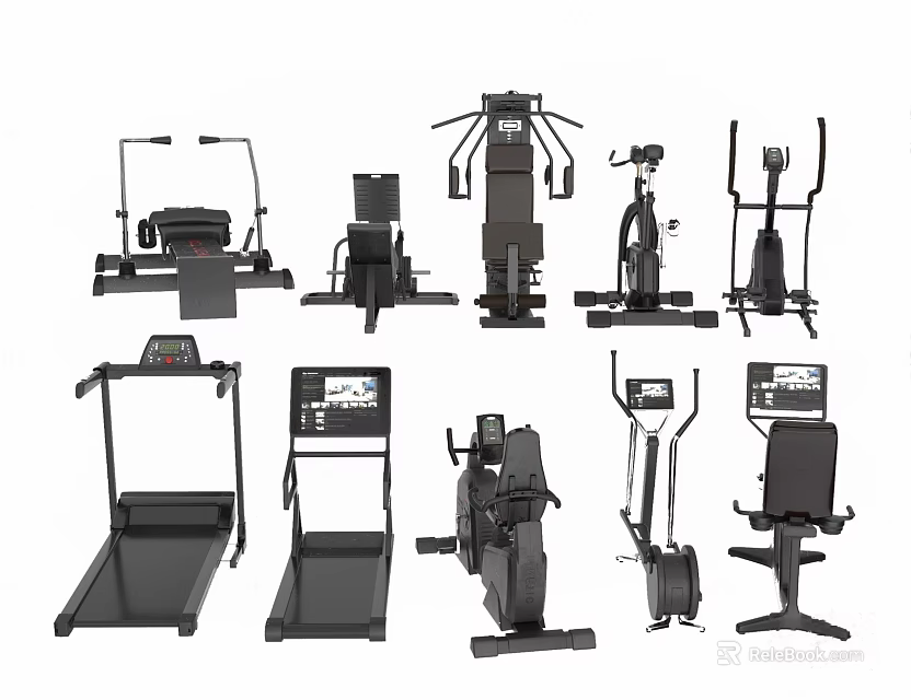 Various Home Gym Fitness Equipment Including Treadmills Ellipticals and Strength Machines 3d model 