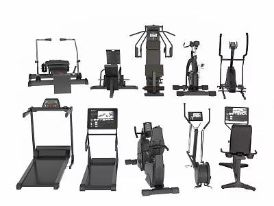 Various Home Gym Fitness Equipment Including Treadmills Ellipticals and Strength Machines 3d model