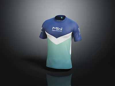 Blue Green Gradient T Shirt With MW Logo And Short Sleeves Design 3d model