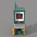 Green Mobile Industrial Equipment With Display Screen Warning Sign And Yellow Wheels Antenna