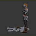 3D Warrior Character With Orange Hair And Armored Outfit Holding Battle Axe In Dark Setting
