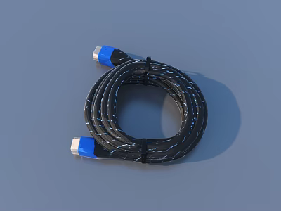 Black Braided Cable With Blue And White Connectors For Daily Use 3d model